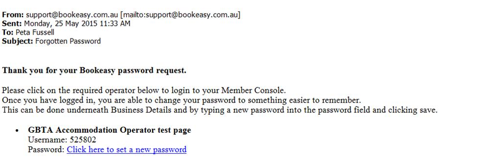 Bookeasy_Password reset email sample